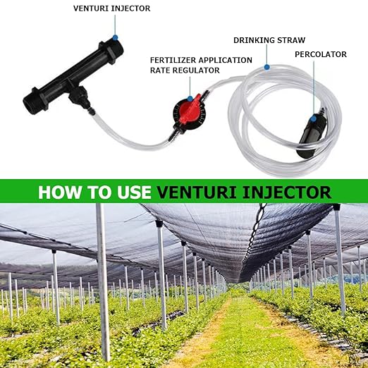 Fertilizer Injector Tube, Irrigation Venturi Fertilizer Injector 3/4Inch Agriculture Garden Fertilizer Mixer Injector Agriculture Tool Plastic (Black)