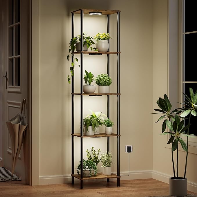 Plant Stand Indoor with Grow Light, 66" Tall Indoor Plant Shelf, 5 Tier Flower Stand with Plant Light Full Spectrum, Metal Plant Holder with Light, lighted Plant Rack for Home, Corner, Patio