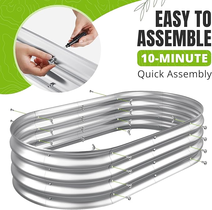 Sponvatt Raised Garden Bed - Outdoor Galvanized Raised Garden Bed Planter Boxes, Large Oval Metal for Gardening Planter Box Kit,Suitable for Vegetables,Herbs (Silver, 6x3x1 Ft)