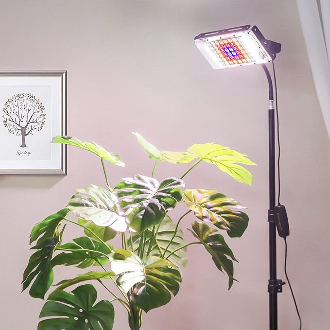LBW Grow Light with Stand, Full Spectrum LED Plant Light for Indoor Plants, Floor Grow Lamp with 63" Adjustable Tripod, 4H/8H/12H Timer, 6 Dimmable Brightness, Ideal for Tall Plants