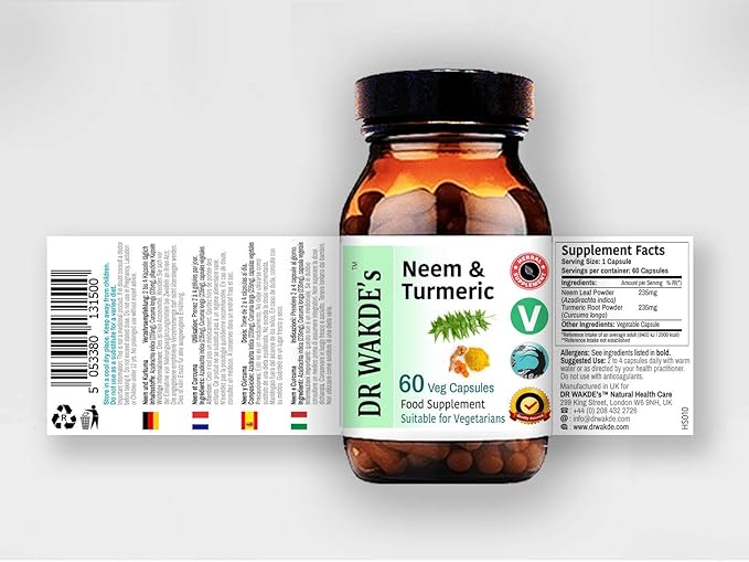 DR WAKDE'S Neem & Turmeric Capsules 60 Veg 100% Herbal