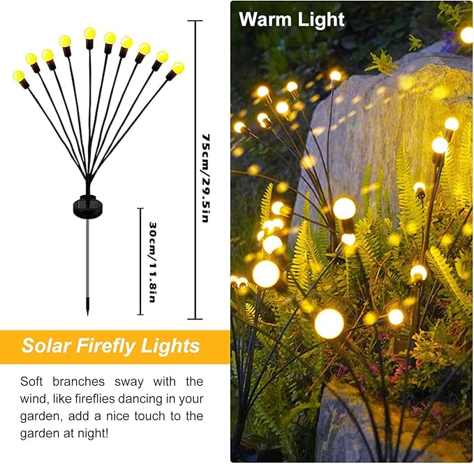 Solar Garden Lights Firefly & Starburst Swaying Lights (4 Pack), Waterproof Outdoor Decor for Yard, Patio, Pathway & Lawn