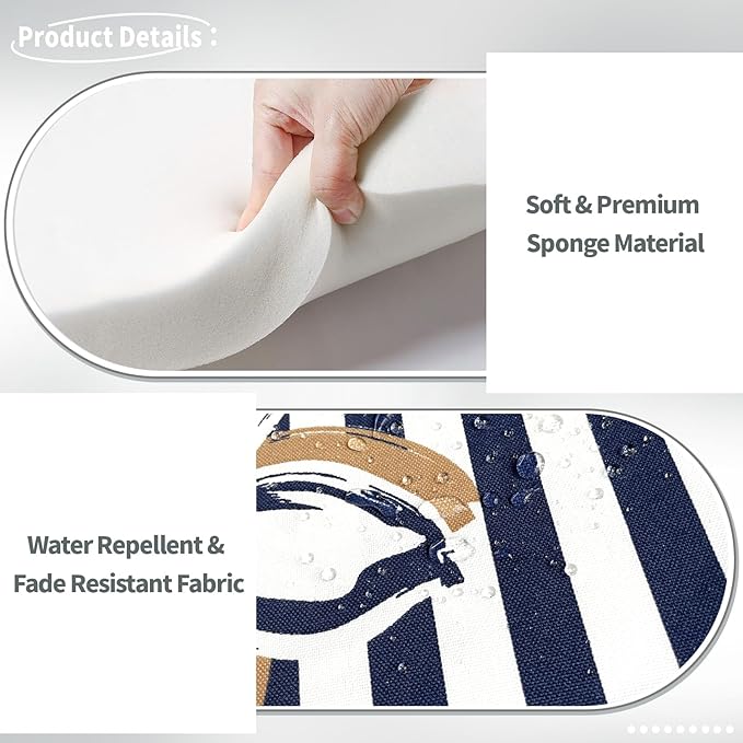 Indoor/Outdoor Chair Cushions 16x17 Inch, Patio Chair Cushions with Ties, All Weather Seat Cushions for Patio Furniture Home Garden Chair Use, Set of 4, Clemens Cabana Navy