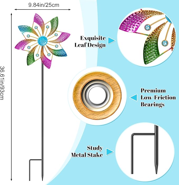 Outdoor Kinetic Wind Spinner, Wind Sculpture Yard Art Decor with Stake, Geometric Metal Windmill for Garden Lawn & Patio Decoration (B-Colorful-1PCS)