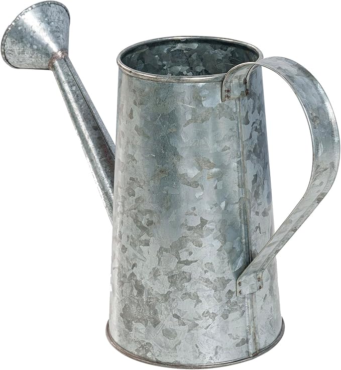 MyGift 7 Inch Small Rustic Galvanized Metal Decorative Vases in Vintage Style Watering Can Design for Dried Flowers and Artificial Plants, Set of 2 - Handcrafted in India