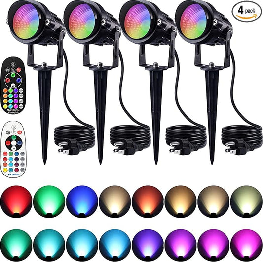 SUNVIE Christmas Spotlights Outdoor Spotlight 12W RGB Color Changing Landscape Lights 120V RGB Landscape Lighting Waterproof LED Spot Lights Outdoor Spotlight for Decorations Yard Garden Patio,4 Pack