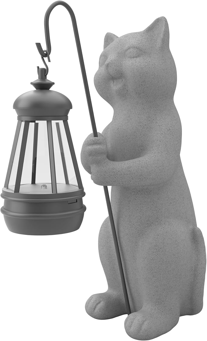 Solar Cat Garden Statue 10 Inch Porch Patio Decor for Outside Yard Decoration Outdoor Unique Housewarming Gardening Birthday Gifts for Cat Lovers Women Grandma
