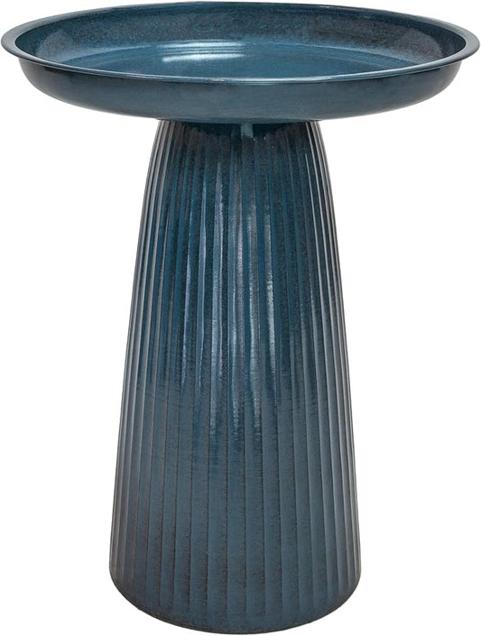 Sunnydaze Gleeful Garden Metal Bird Bath for Outdoors - Large Decorative Iron Birdbath - 23-Inch - Blue Glaze