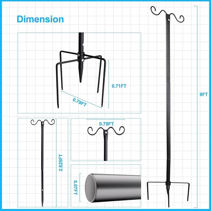 Lightdot Outdoor String Light Poles, 9FT Metal Patio Light Poles Post for Outside with Fork for Outside Hanging Backyard Garden, Deck Lighting Stand for Parties, Wedding, Halloween Decor -6Pack