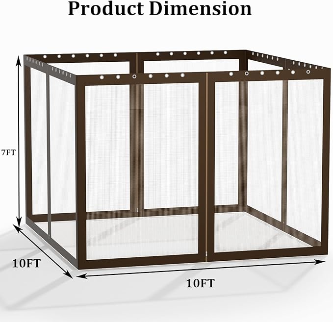 Gazebo Replacement Netting Screen Mosquito Net Screen Walls for 10 x 10 ft Outdoor Gazebo Canopy, 4-Panel with Double Zippers for Outdoor Patio (Only Netting)