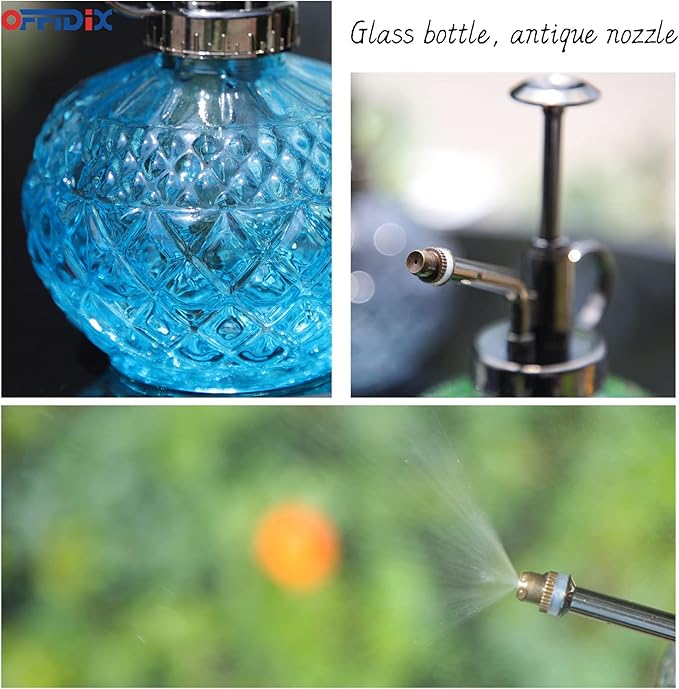 OFFIDIX Glass Plant Mister, 300ML Vintage Spray Bottle Plant Spritzer with Top Pump Fine Mist,Small Decorative Watering Can for Indoor Outdoor Succulent and Other Live Plants (Light Blue)