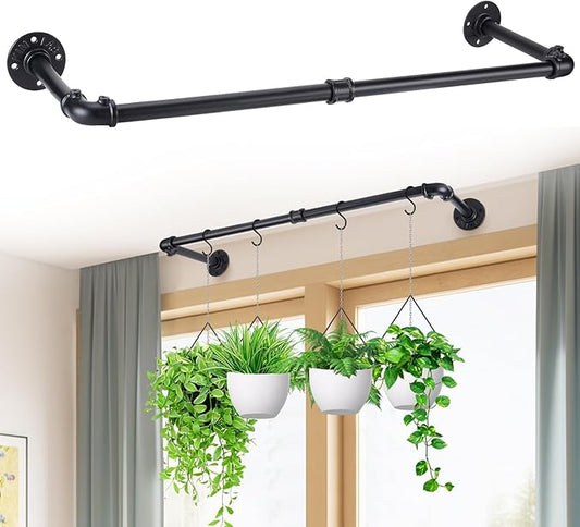 Plant Hanger Indoor, 34.2in Strong Load-Bearing Hanging Plant Holder, Window Plant Rod Black Metal Bar for Wall Ceiling Decor Shelves, 1 Pcs (Pot Chain & Plant Not Included)