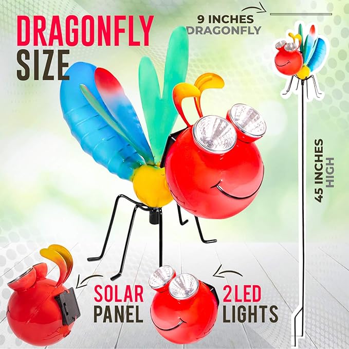 Dragonfly Garden Decor - Shefio Metal Yard Art Specializes In Products That Enhance Outdoor Spaces - Creates A Magical Garden Ambiance - Whimsical Garden Decor