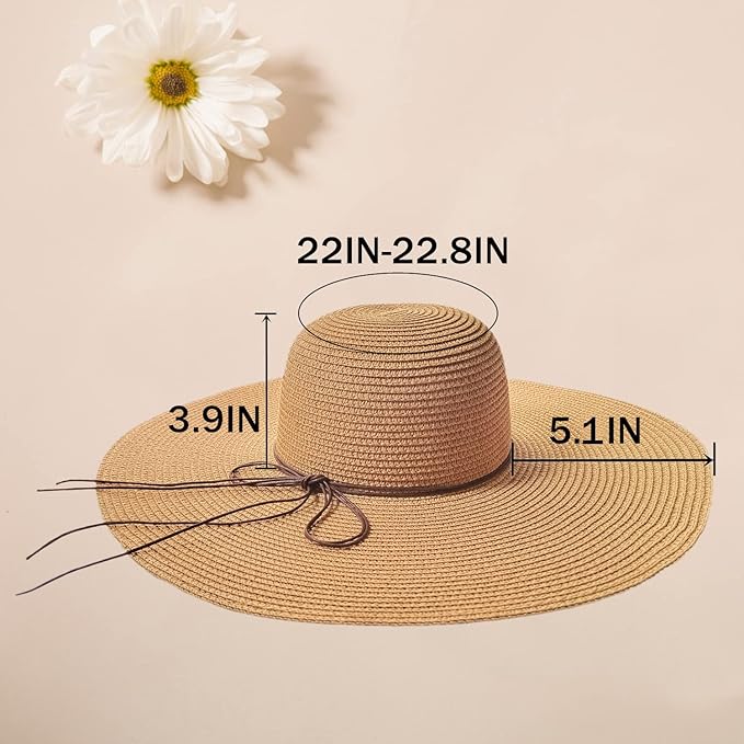 Floppy Big Beach Straw Hats for Women Foldable Summer Wide Brim Packable Sun Hat Womens Travel Straw Fedora Hat