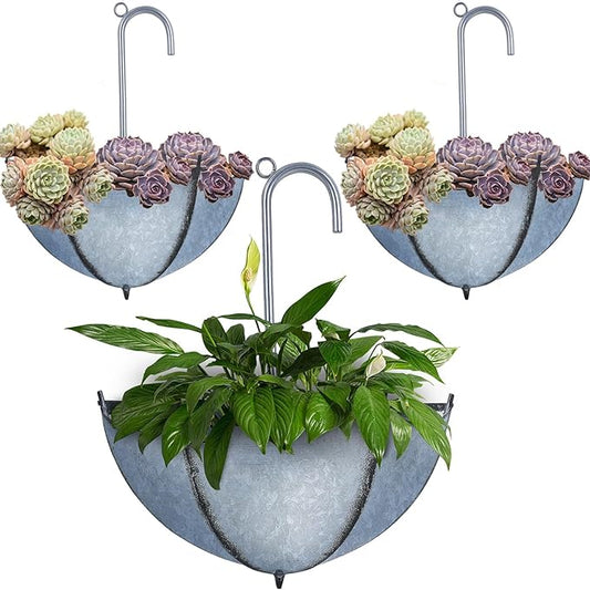 yosager 3 Pack Galvanized Metal Umbrella Wall Planter, Hanging Wall Flower Holder, Succulent Hanger Vase Indoor Outdoor Rustic for Garden Home Wall Decor