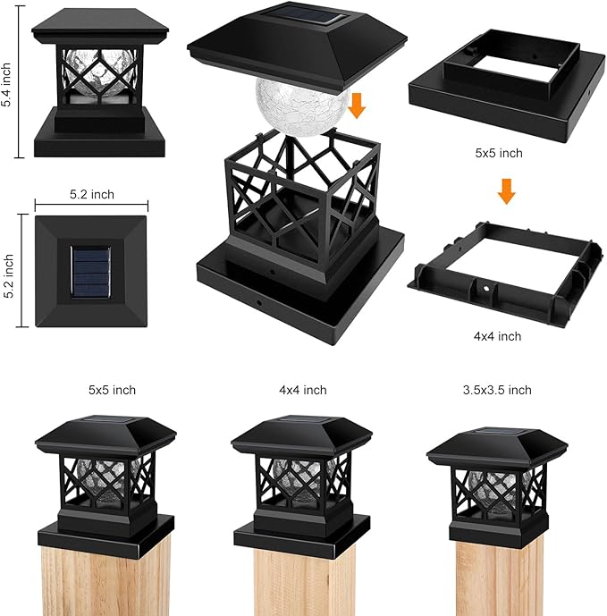 TWINSLUXES Solar Post Cap Lights Outdoor - Waterproof LED Fence Post Solar Lights for 3.5x3.5/4x4/5x5 Wood Posts in Patio, Deck or Garden Decoration 4 Pack