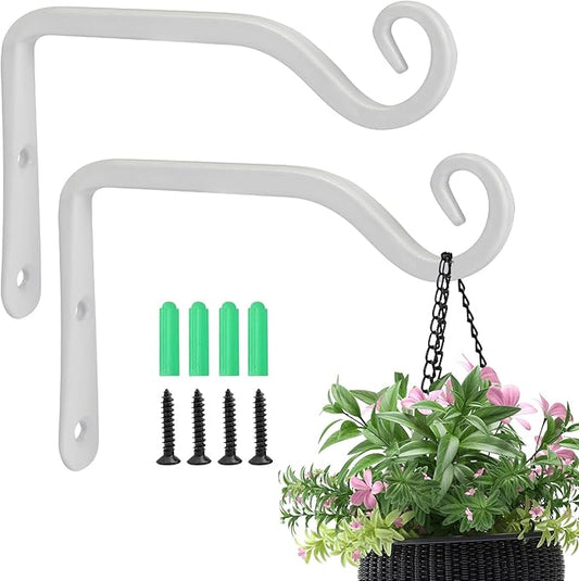 Jardim 2 Pack 6 Inch Premium Decorative Metal Iron Wall Hook, Indoor Outdoor Plant Hanger, Rustic Hanging Gardening Bracket Hook, for Planters, Bird Feeders, Lanterns, Wind Chimes (White)