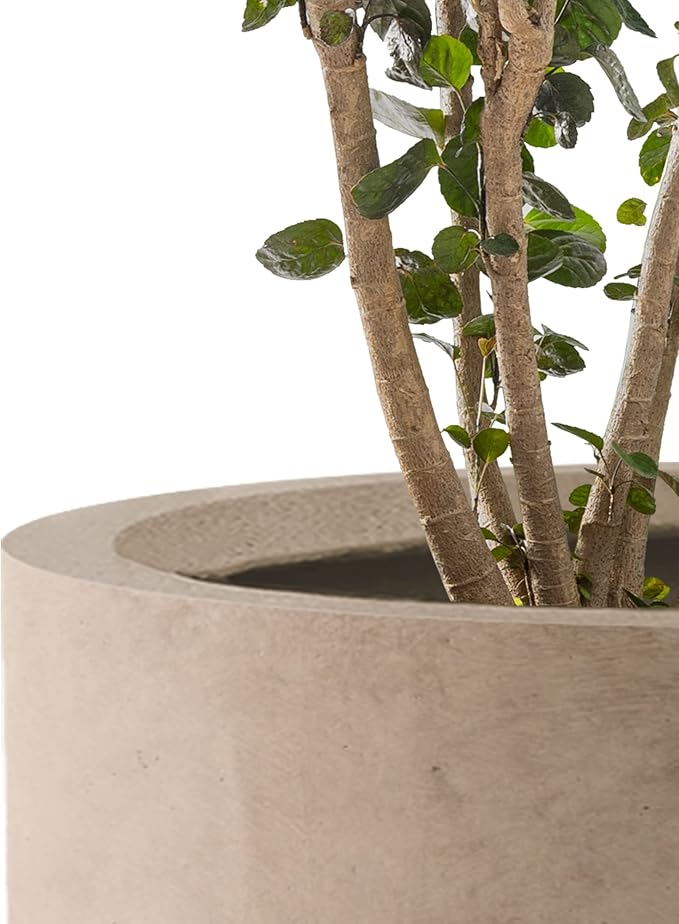 Kante 9.8",12.6",15.7" Dia Round Concrete Planter Set of 3, Modern Style Large Cylindrical Plant Pot with Drainage Hole and Rubber Plug for Indoor Outdoor Patio, Weathered Concrete