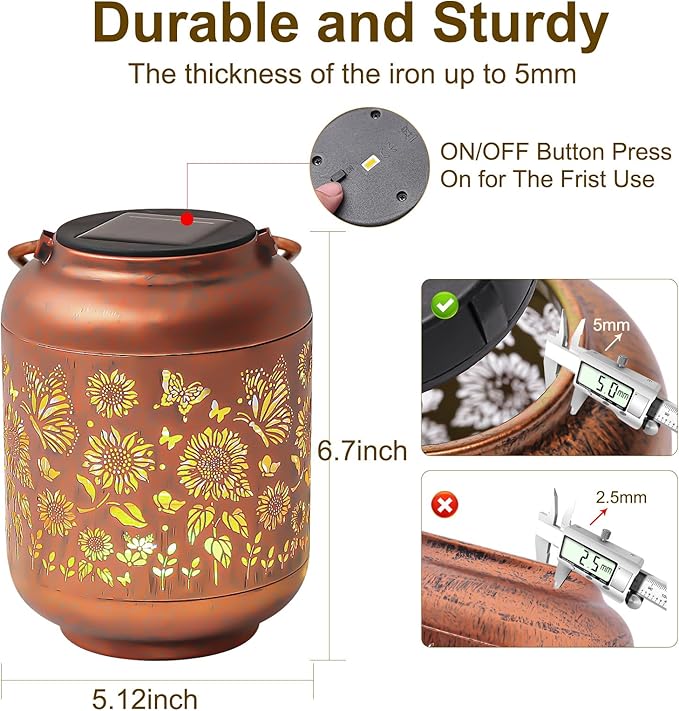 2-Pack Birthday Gifts for Women Mom Grandma Solar Lanterns Outdoor Waterproof Butterfly Garden Decor Hanging Metal Lights Outside for Yard,Patio,Backyard,Porch