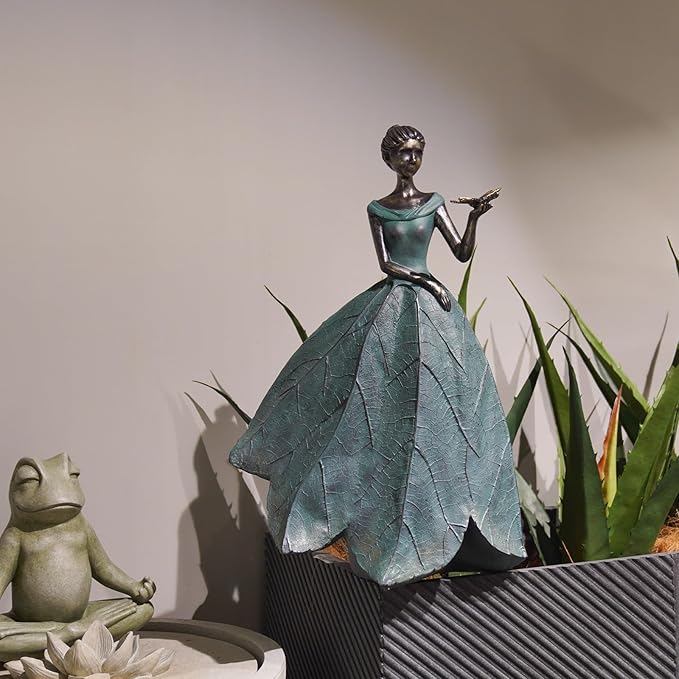 Guichifun Fairy Statue Collection Home Decoration - Leaf Angel Girls with Dragonfly Resin Home Decor for Outside or Inside Rustic Garden Outdoor Yard Decorations Figurines Gift 12 x 8.5 x 18 Inch