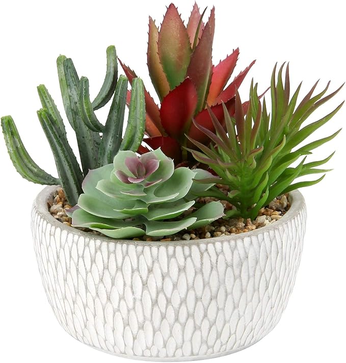 Briful Small Fake Plants Assorted Faux Succulents in Pots Realistic Succulents Plants Artificial with Cement Pots for Home Table Office Desk Bathroom Shelf Living Room Decor