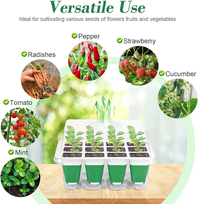 Mckanti 6 Pack Silicone Seed Starter Tray, Reusable Seed Starter Kit with Humidity Adjustable Dome, Lid and Tools for Indoor Seed Germination