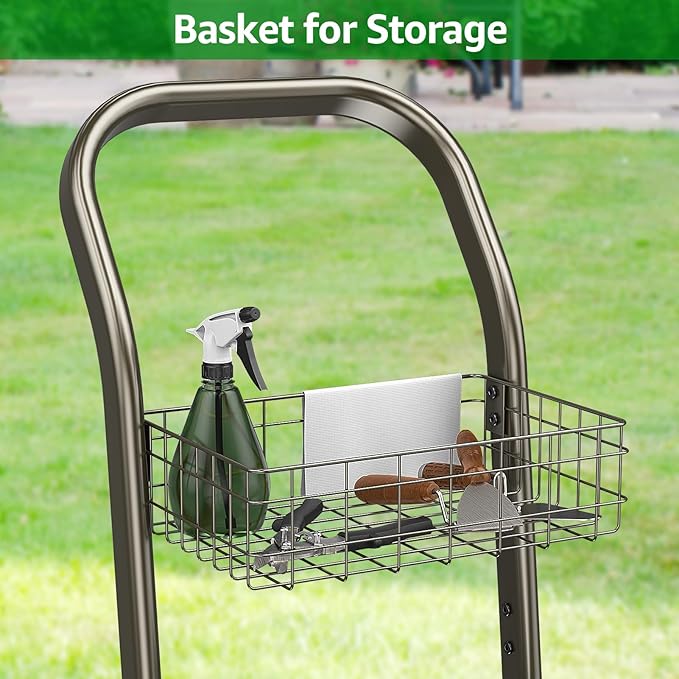 GOFORWILD Garden Hose Reel Cart with Wheel, Hold up to 200 Ft of 5/8" Hose, Heavy Duty Steel Frame Water Hose Reel Cart with Storage Basket, Mobile Hose Reel for Outside Garden Lawn Yard