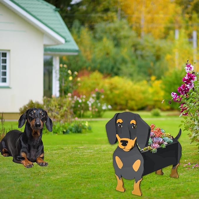 Black and Tan Dachshund Dog Planter Plant Pots,Cute Garden Dog Flower Planter,Dog Planters Birthday Gifts for Women,Office,Indoor/Outdoor Decor(9.45 * 7.5 * 13.39in)