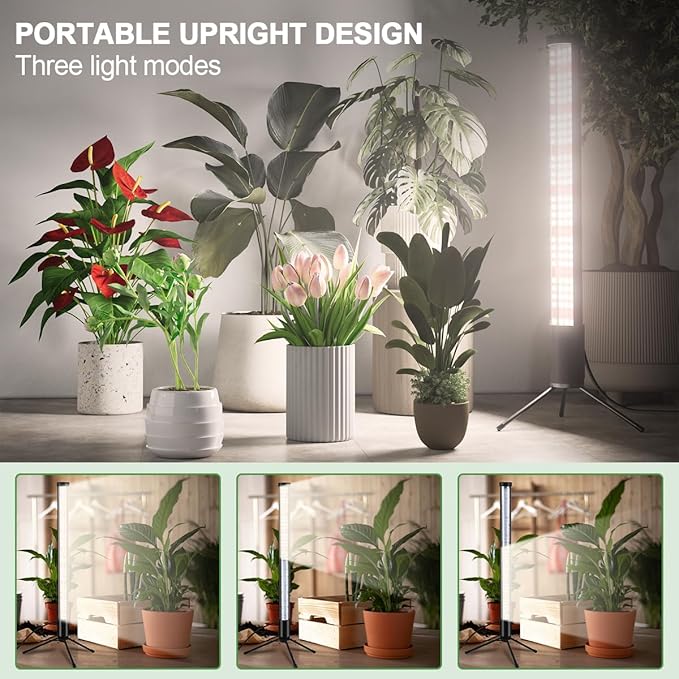 T10 Vertical Grow Light, 6000K Full Spectrum Desktop Plant Light 18.9",Hung or Stood, with 3 Modes & 5 Dimming Levels, Suitable Small & Medium Plants Indoors, Auto On Off Timing 4/8/12/18Hrs (1)