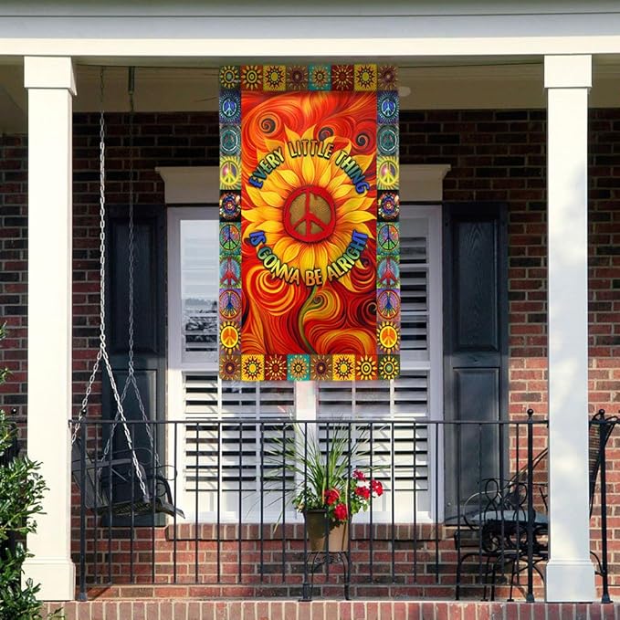FLAGWIX Flags - Hippie Every Little Thing Is Gonna Be Alright Sunflower Flag DDH1403, House Flag (29.5" x 39.5") - USA House Garden Flags Premium Polyester - Decorative Outdoor Flags