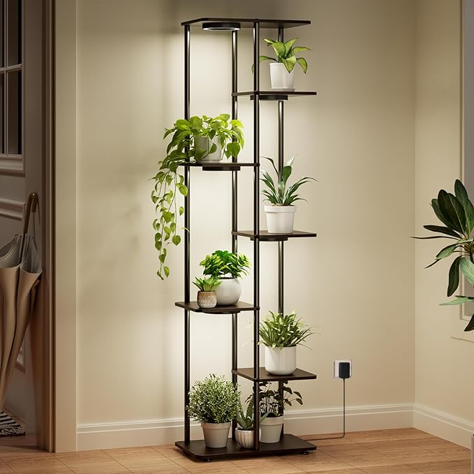 Plant Stand Indoor with Grow Light, 53" High Indoor Plant Shelf, 7 Tier Flower Stand with Plant Light Full Spectrum, Metal Plant Holder with Light, Rectangular Plant Rack for Home, Corner