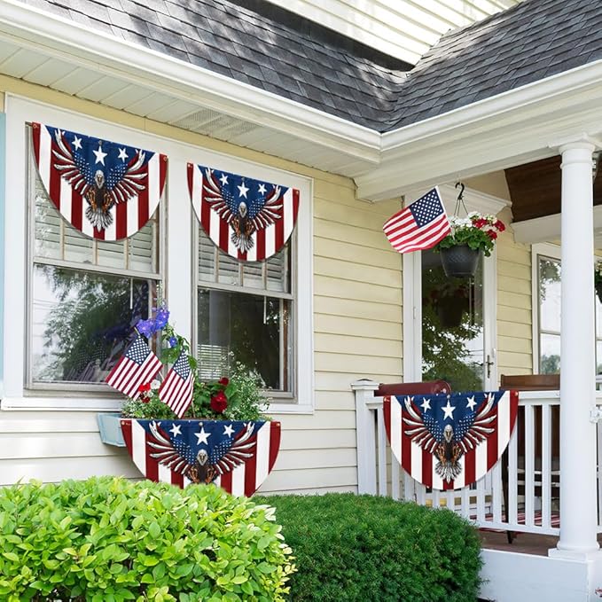 FLAGWIX American Flag Patriotic Eagle American Non-Pleated Fan Flag TPT1636F, 3x6 ft, 2 Pack Suitable for Outdoor and Indoor