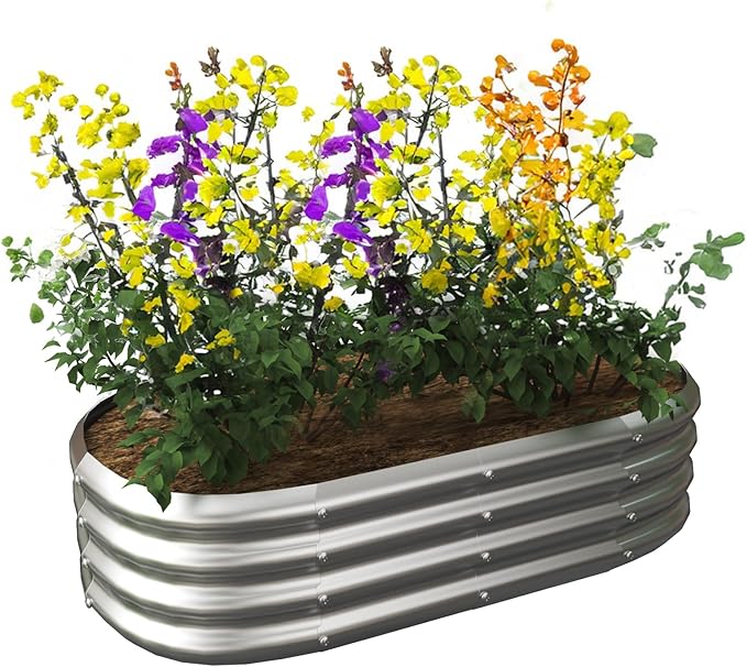 Galvanized Raised Garden Bed Kit, Galvanized Planter Garden Boxes Outdoor, Oval Large Metal for Vegetables,Flower,4x1.8x1FT
