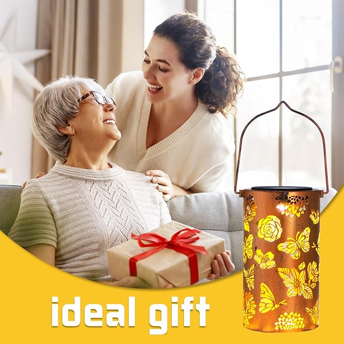2 Pack Butterfly Solar Gardening Gifts Lanterns Decorative Outdoor, Flower Pattern Solar Hanging Lights Waterproof, Garden Decor Gifts for Women Mom Grandma, Yard Gifts for Patio, Pathway