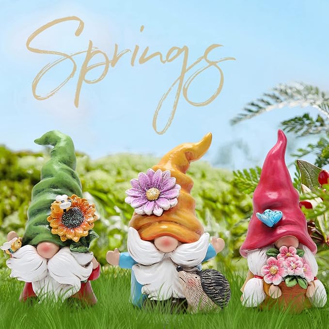 Hodao Set of 3 Spring Gnome Decorations Flower Gnomes Ornaments Decor Summer Gnomes Figurines Spring Gnomes for Outdoor Garden Decor Spring Birthday Gifts for Mom, Women, Grandma (Multicolor)