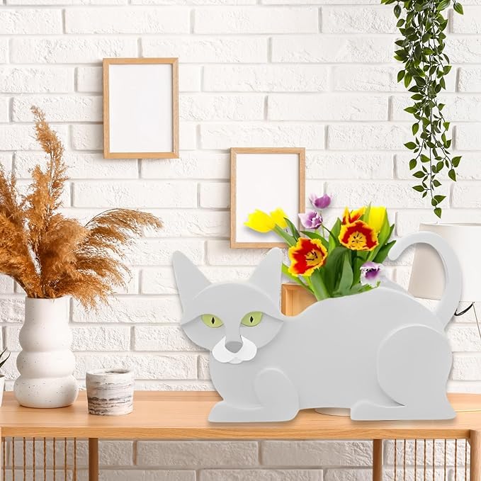 White Cat Planter Plant Pots,Cute Garden Cat Flower Planter,Cat Planters Birthday Gifts for Women,Office,Indoor/Outdoor Decor（12.5 * 5.6 * 7.8in）