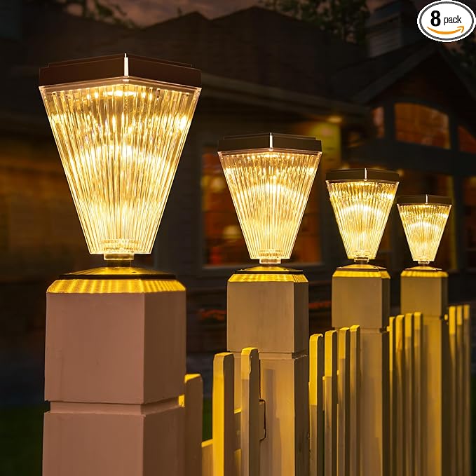 Solar Post Cap Lights 8 Pack Outdoor Waterproof Solar Fence Post Lights Sun Powered Pillar Lights Garden Decorative Yard Patio Walkway Pathway Lights