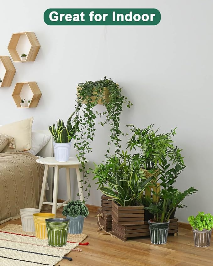 vensovo 6 Inch Brown Metal Rustic Flower Pots - 6Pcs Galvanized Planters with Drainage Hole and Rubber Plug, Rustproof Small Metal Bucket Plant Pots Farmhouse Vintage Style for Decor