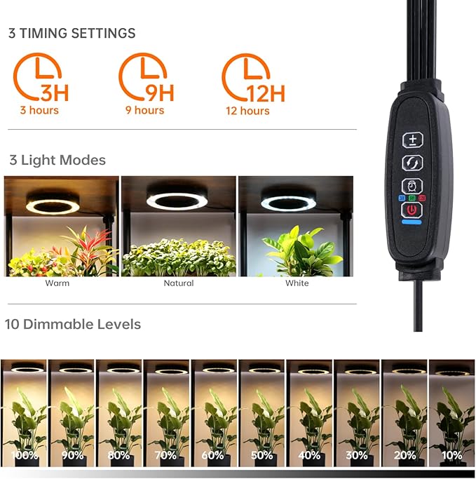 Plant Stand Indoor with Grow Light, 33" High Indoor Plant Shelf, 7 Tier Flower Stand with Plant Light Full Spectrum, Metal Plant Holder with Light, laddered Plant Rack for Home, Corner