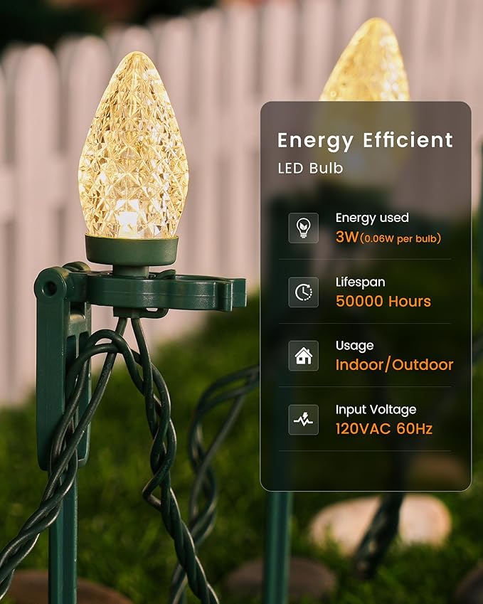 SURAIELEC C9 Christmas Pathway Lights, Walkway Christmas Lights with Warm Bulbs, Total 50 FT 50 LED, Extendable String Lights for Yard, Sidewalk, Driveway Holiday Decor, Waterproof, UL Listed