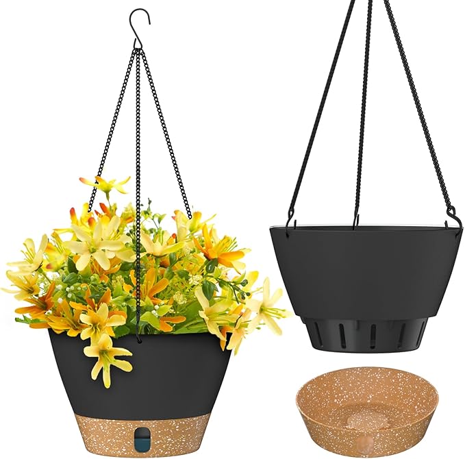 ZMTECH Hanging Planters for Indoor Plants Set of 2 Self Watering Hanging Pots Hanging Baskets Hanging Flower Pots for Outdoor Hanging Plants(10 Inch, Gray)