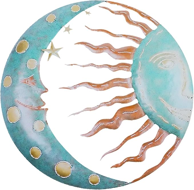 Jannity Metal Sun Wall Decor,11.02 Inches Large Metal Wall Art with Sun Moon Stars Retro Moon Sun Wall Decoration Hanging for Indoor Outdoor Patio Yard Home Garden