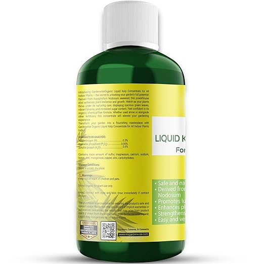 Organic Premium Kelp Seaweed Fertilizer - Liquid Hydroponics Fertilizer - Liquid Plant Food - Nutrient-Rich Soil Enhancer - Natural Plant Food for All Indoor Plants (32 oz)