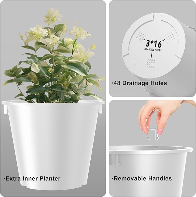 Kante Tall Round Planter Set of 2, 18 Inch Tall Decorative Planter Pots for Outdoor Indoor Garden Patio Front Porch (White)