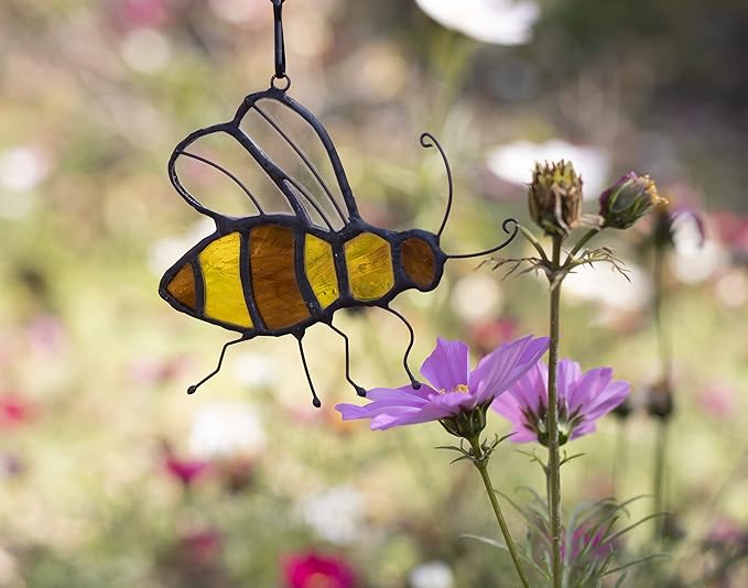 Bee Suncatcher Stained Glass Window Hangings Honey Bee Gifts for Women Gifts for Lover for Mom/Grandma Decorations Gifts/Birthday Gifts for Her