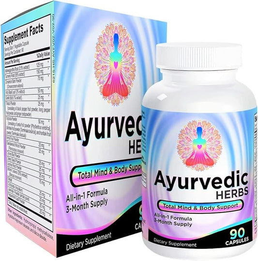 Ayurvedic Herbs (All-in-1) Supplement 3-Month Supply 17 Active 90 Capsules