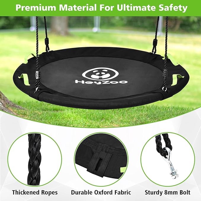 Tree Swing, Saucer Flying Swing 40 Inch for Kids, 900lbs Weight Capacity, with Adjustable Hanging Straps, Swing Sets for Backyard, for Indoor and Outdoor Playground, Black