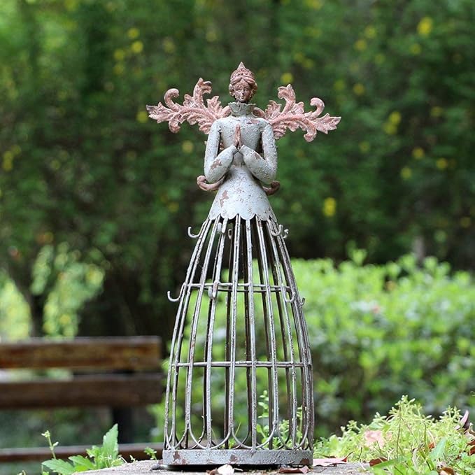 Morning View Metal Praying Angel Garden Statue Decor for Yard Art Outdoor Standing Large Angel Decorations Antique Patio Patio Lawn Holiday Christmas 18 Inches Tall