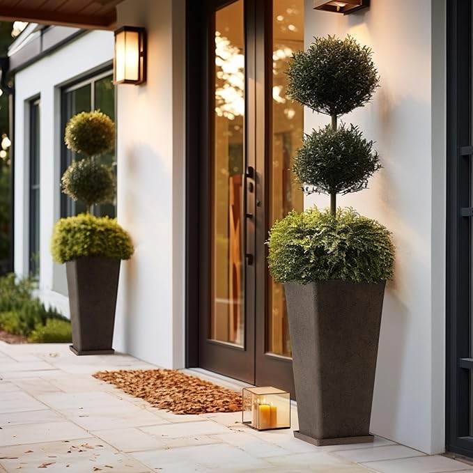 LA JOLIE MUSE 30 inch Tall Planters Set of 2, Indoor/Outdoor Rectangular Large V Shaped Taper Planters for Front Door
