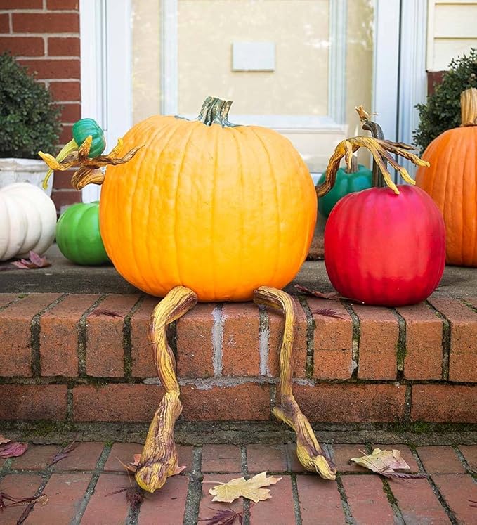 Plow & Hearth Set of 4 Bendable Pumpkin Arms and Legs | Create Whimsical Halloween Decor | Spooky Vine Design | Includes 2 arms and 2 Legs, Iron, Orange